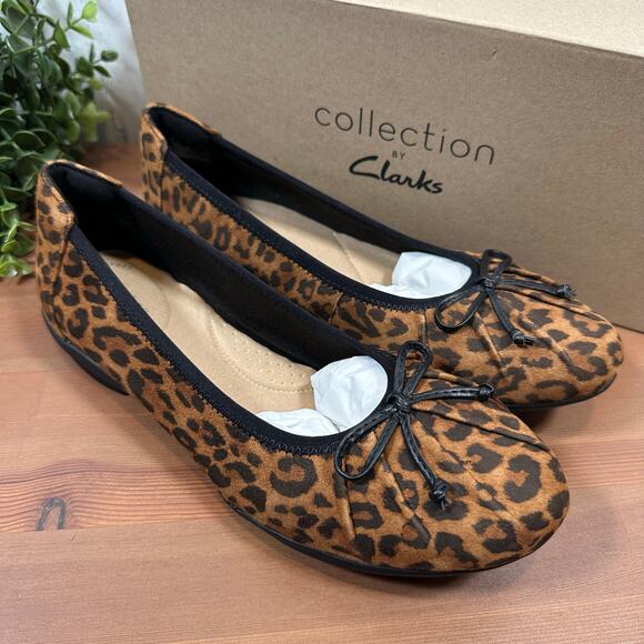 Clarks Collection Sara Aster Leopard Leather Ballet Flats Wide Width Size 7.5 - Picture 3 of 9